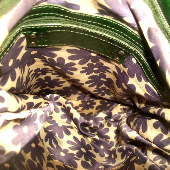 Vtg Nino Bossi Large Rectangular Green & Brown Leather Lined Shoulder Bag - Picture 14 of 14